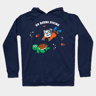 Diving with funny bear and turtle with cartoon style. Hoodie